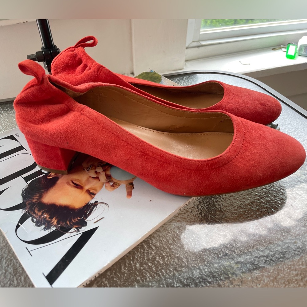 J. Crew Red Suede Ballet Flats with Elastic Detail